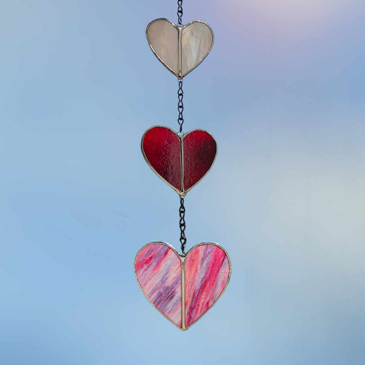 Handmade 3 Heart Stained Glass Suncatcher