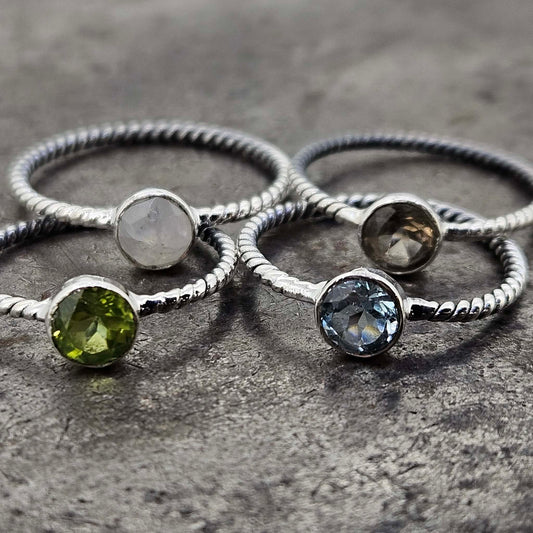 Bezel Set Gemstone Ring with Braided Band