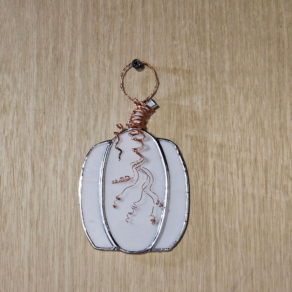 Handmade White Stained Glass Pumpkin with Copper
