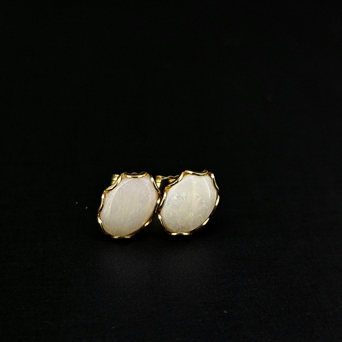 14k Yellow Gold Natural Opal Stud Earrings (7.5x5.5)
