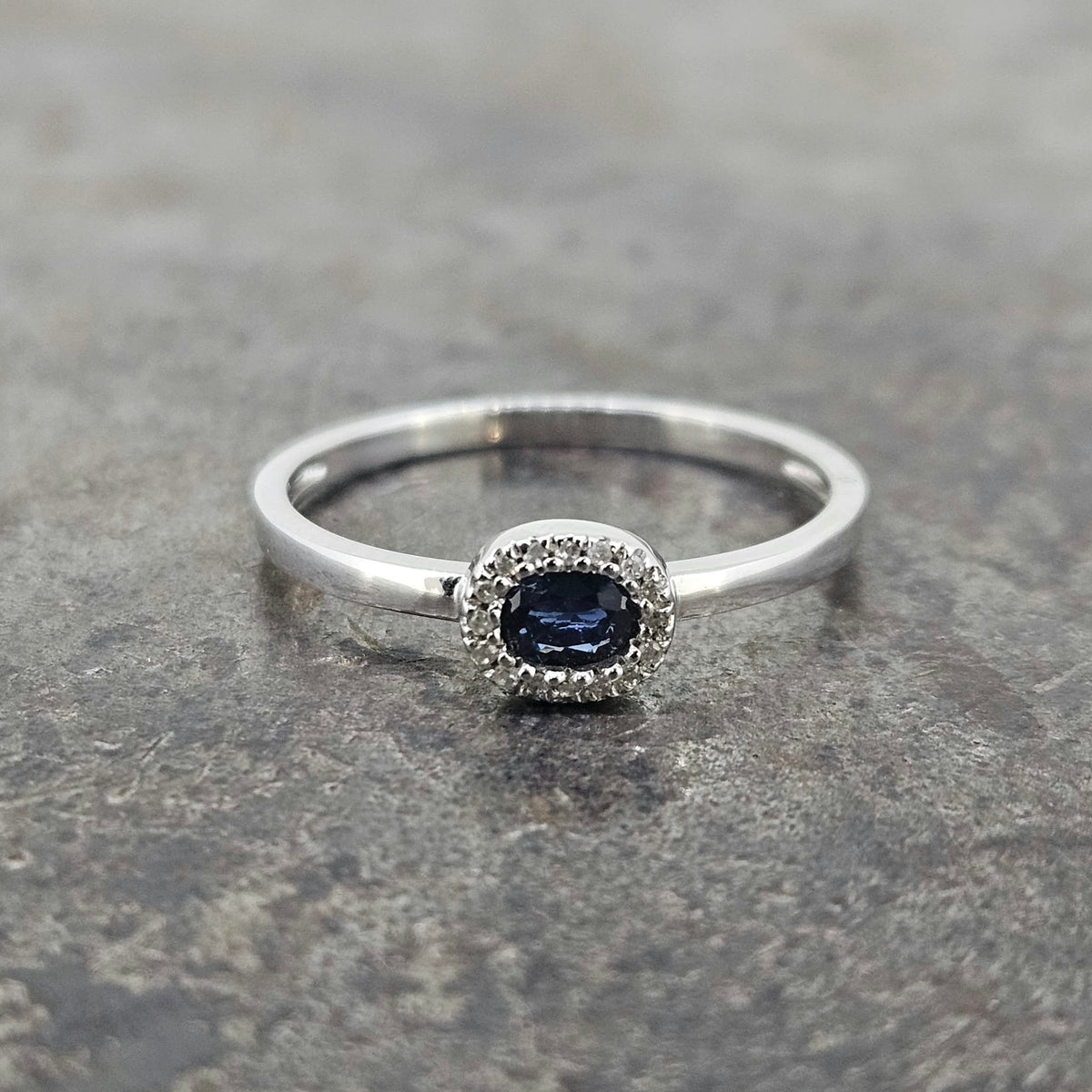 Petite 14k Sapphire and Diamond Halo Ring