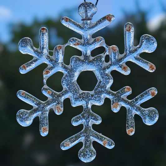 Clear with Gold Accents Fused Glass Snowflake Ornament