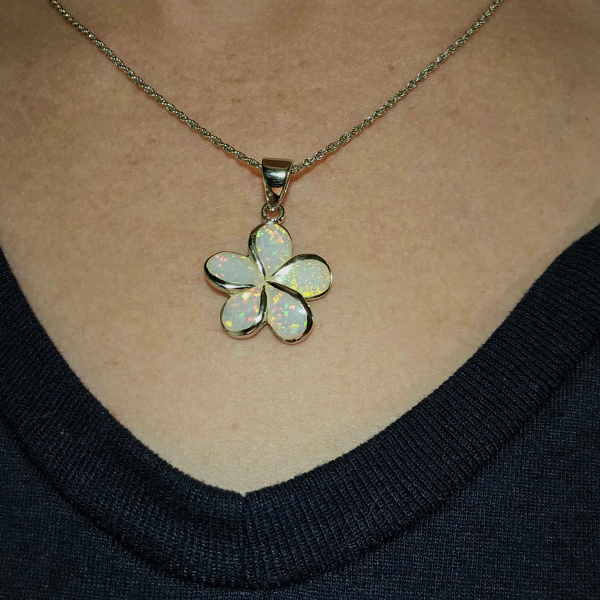 Lab Created Opal Plumeria Necklace