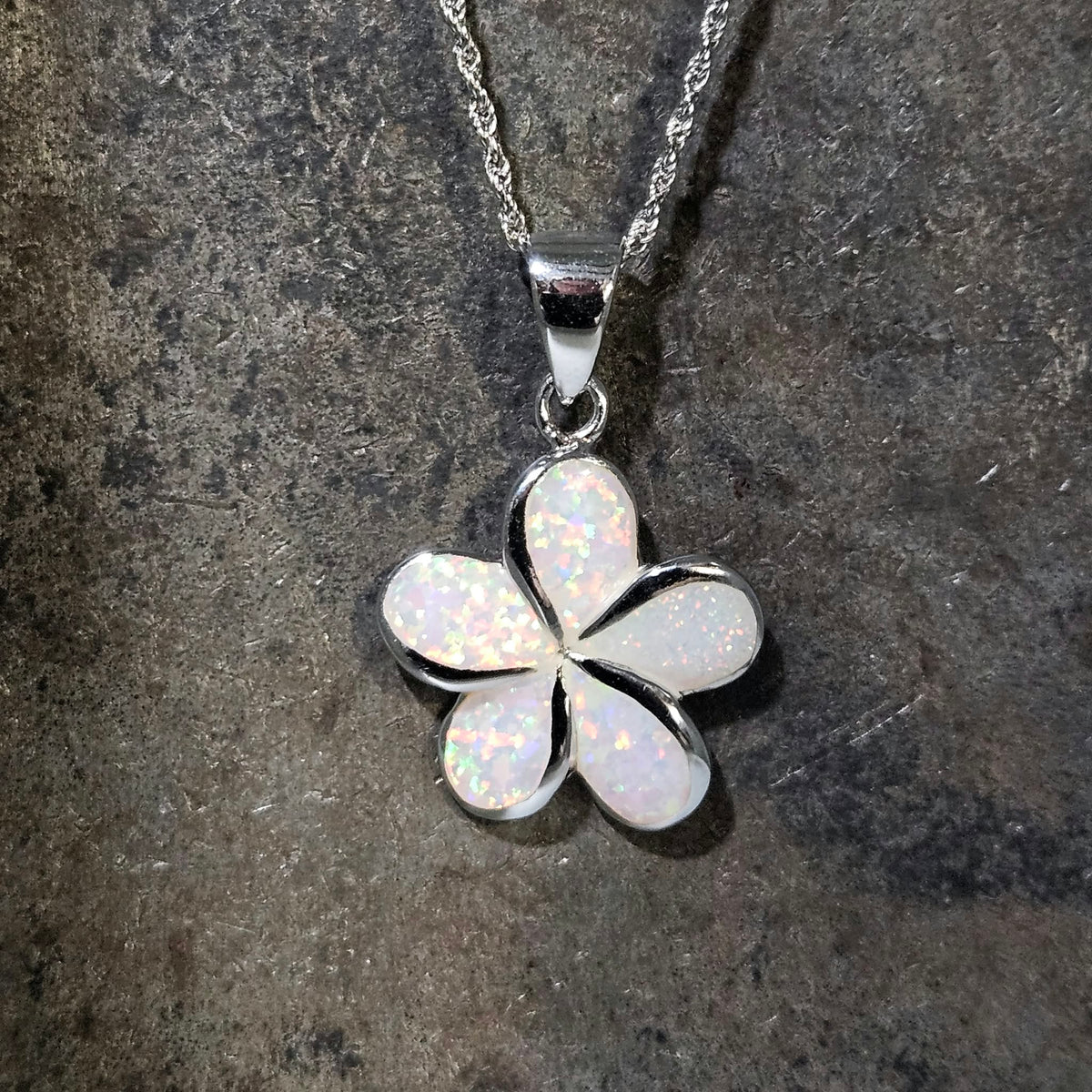 Lab Created Opal Plumeria Necklace