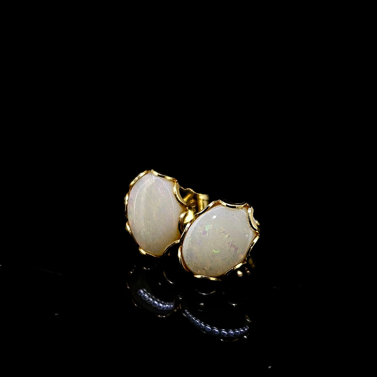 14k Yellow Gold Natural Opal Stud Earrings (7.5x5.5)