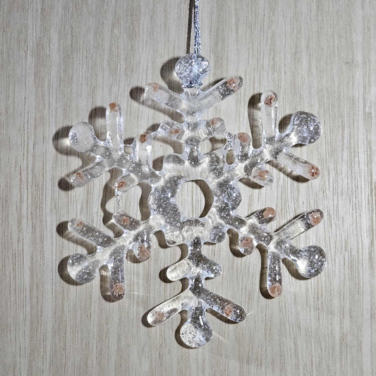 Clear with Gold Accents Fused Glass Snowflake Ornament