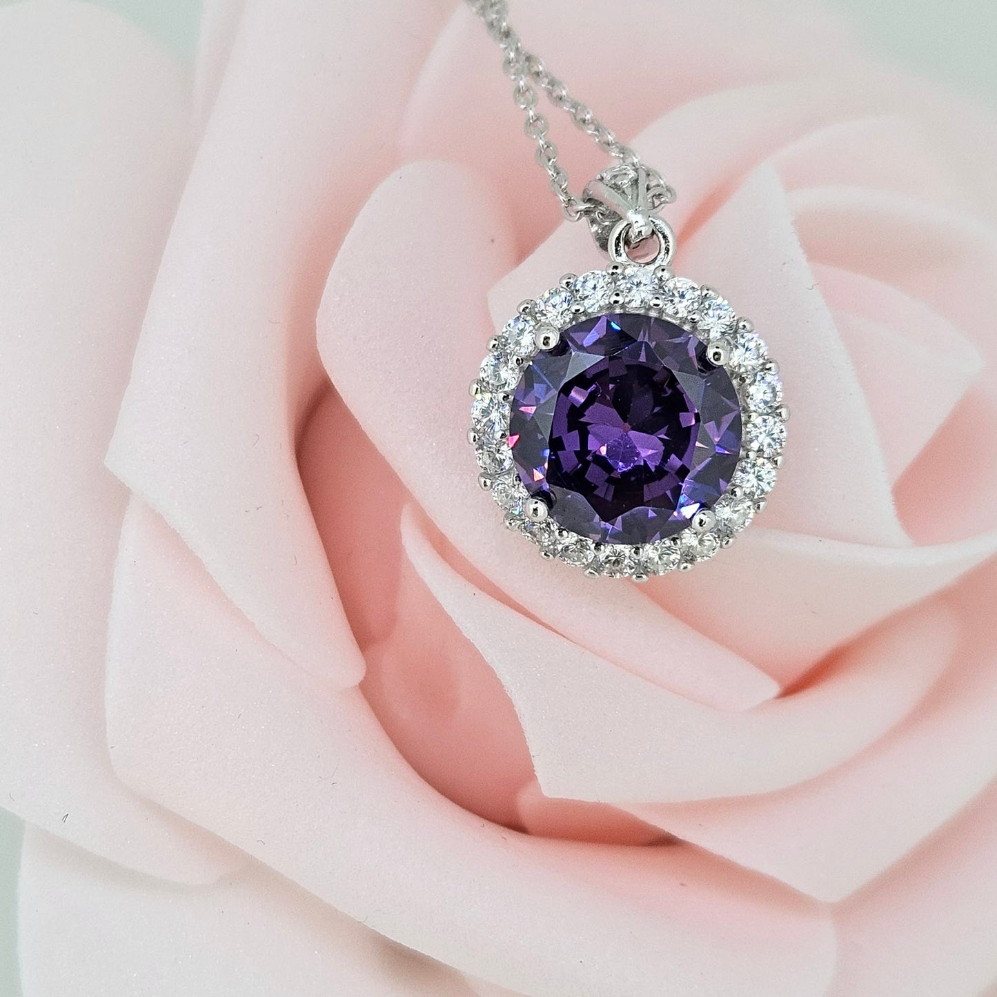 Sterling Silver Purple Cubic Zirconia Necklace
