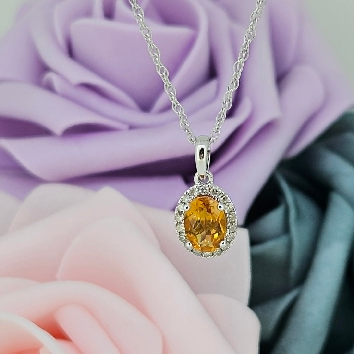 Citrine and Diamond Halo Pendant *Pendant Only*