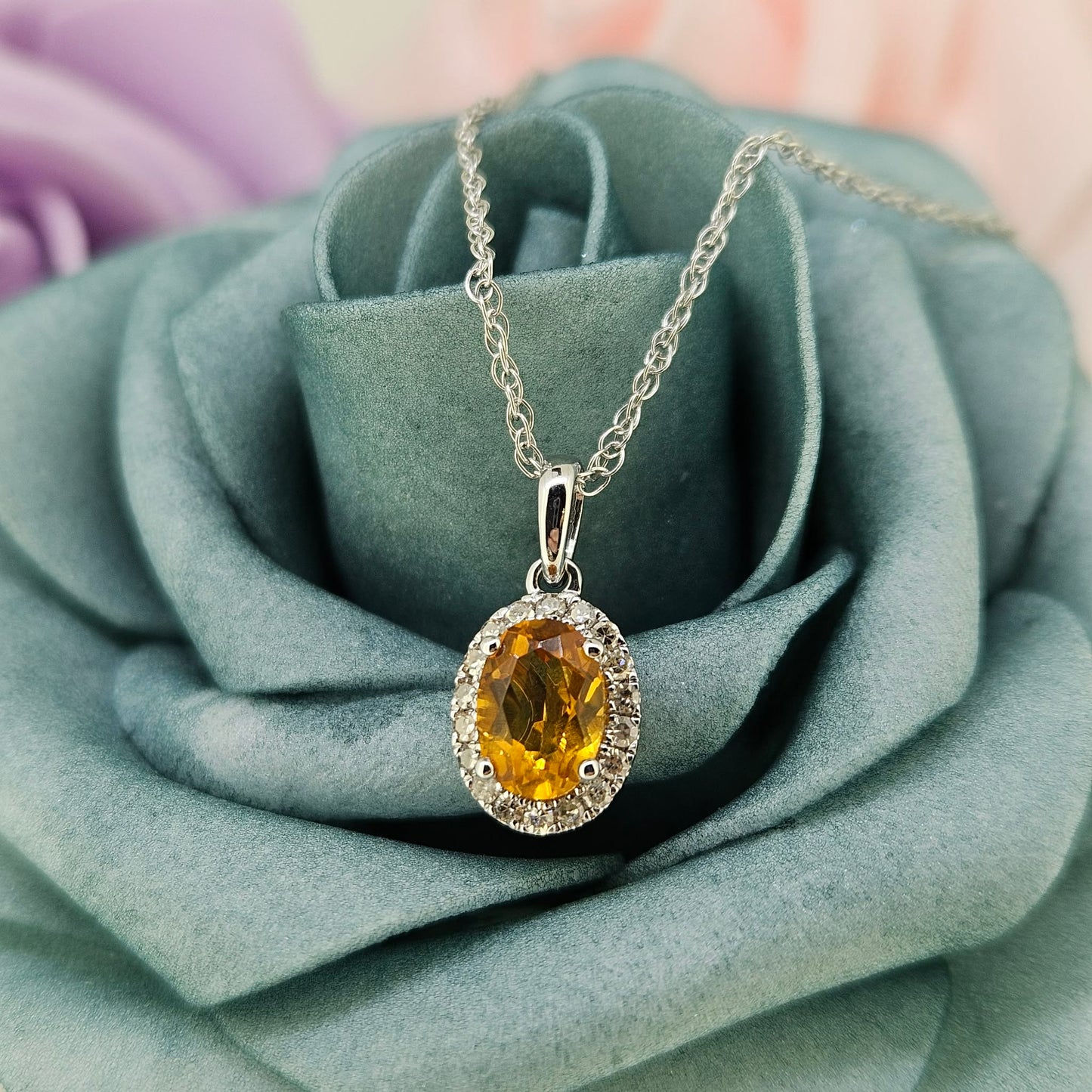 Citrine and Diamond Halo Pendant *Pendant Only*