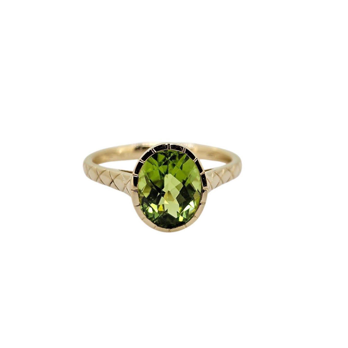 14k Checkerboard Cut Oval Peridot Ring