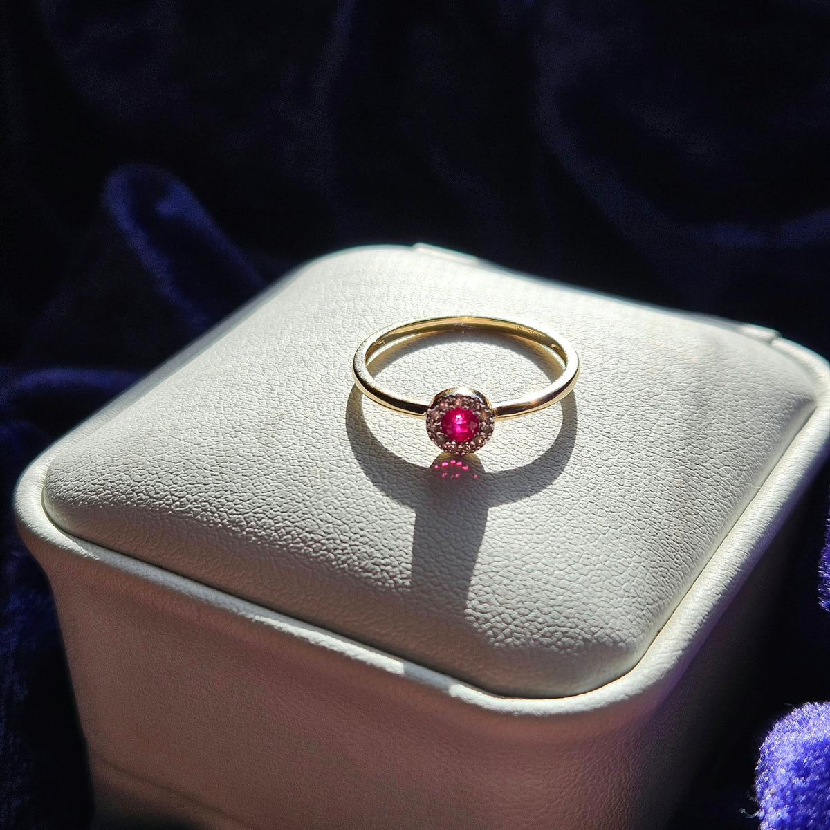 Petite Ruby and Diamond Halo Ring