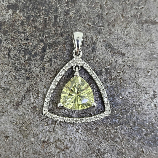 14k Trillion Lemon Quartz and Diamond Pendant