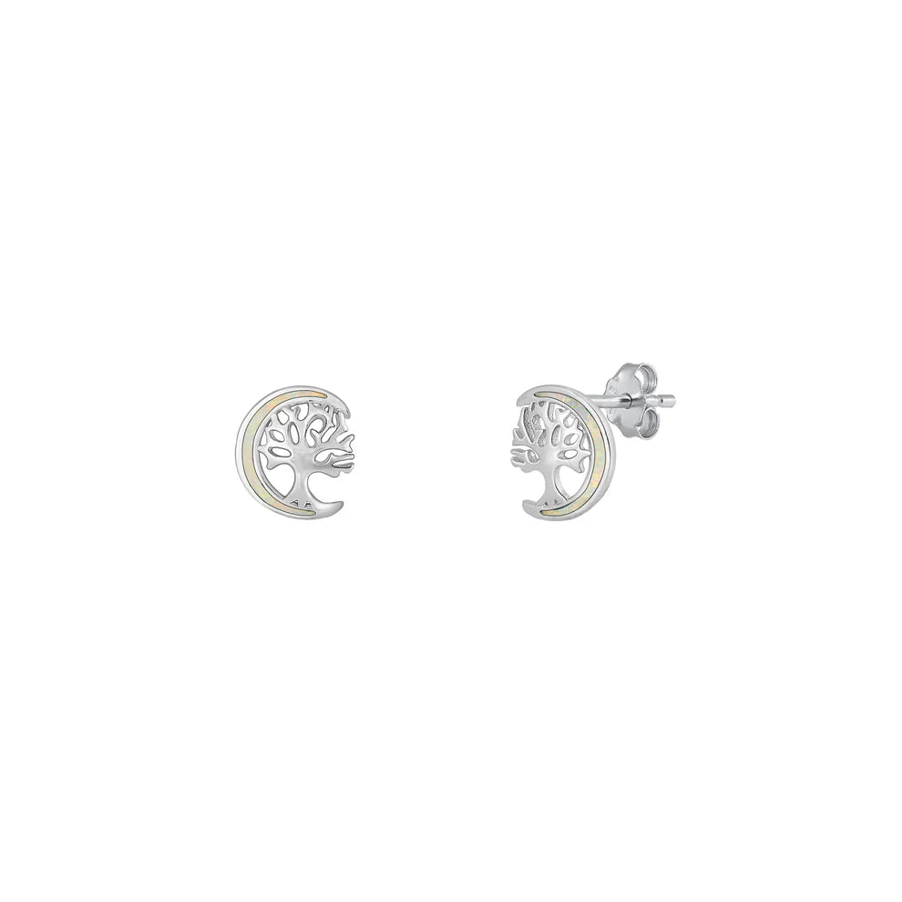Moon and Tree Stud Earrings