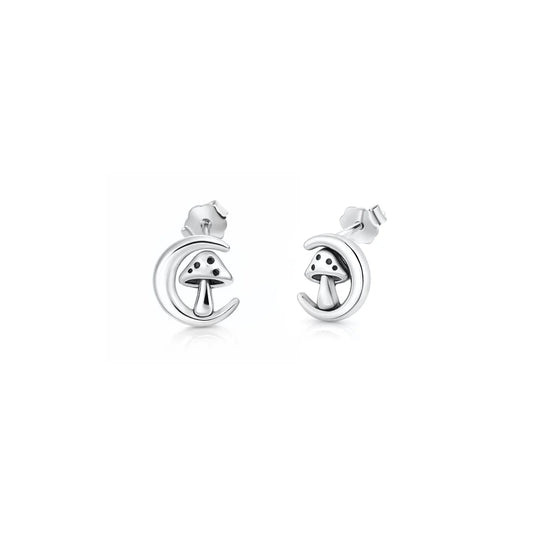 Sterling Moon and Mushroom Earrings