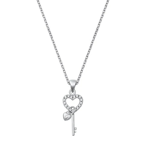 Silver Cubic Zirconia Key Necklace