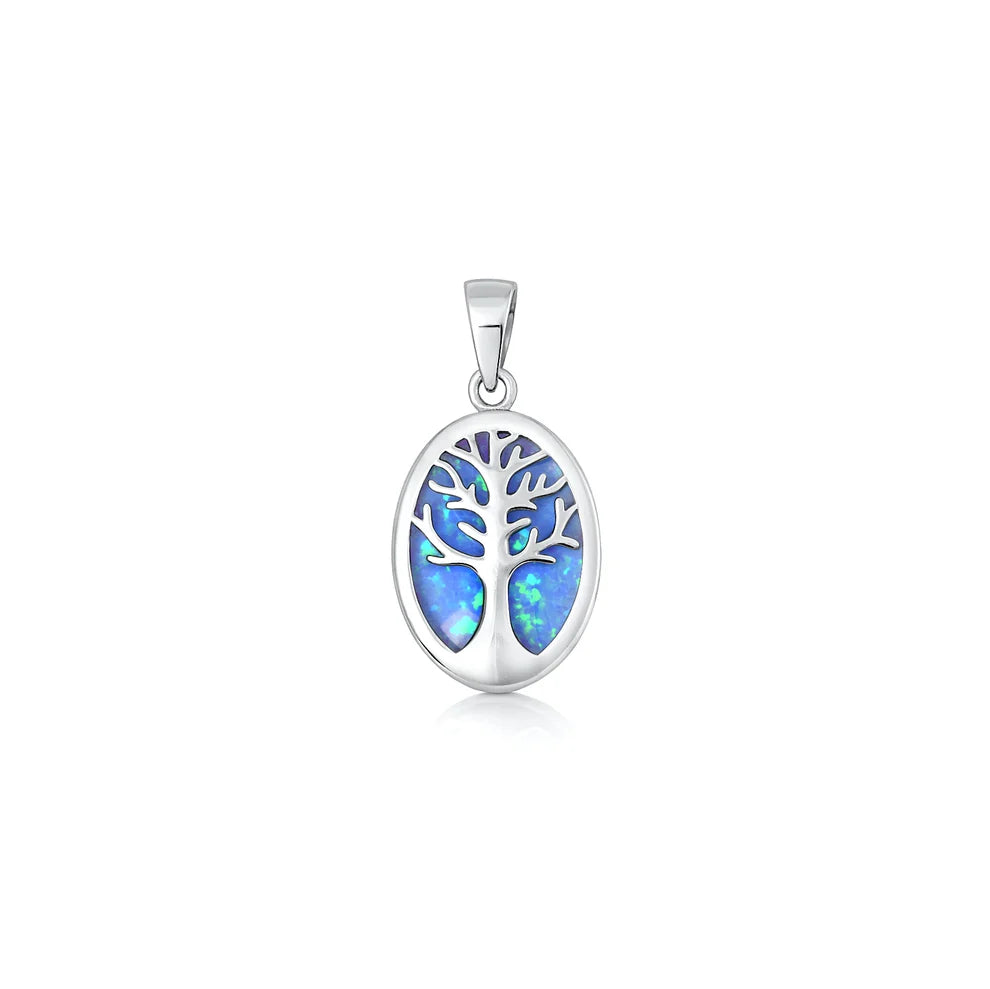 Sterling Lab Opal Tree Necklace
