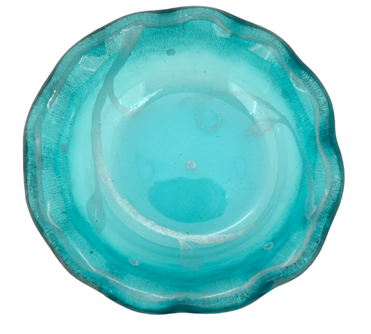 Handmade Fused Glass Blue Swirl Dish