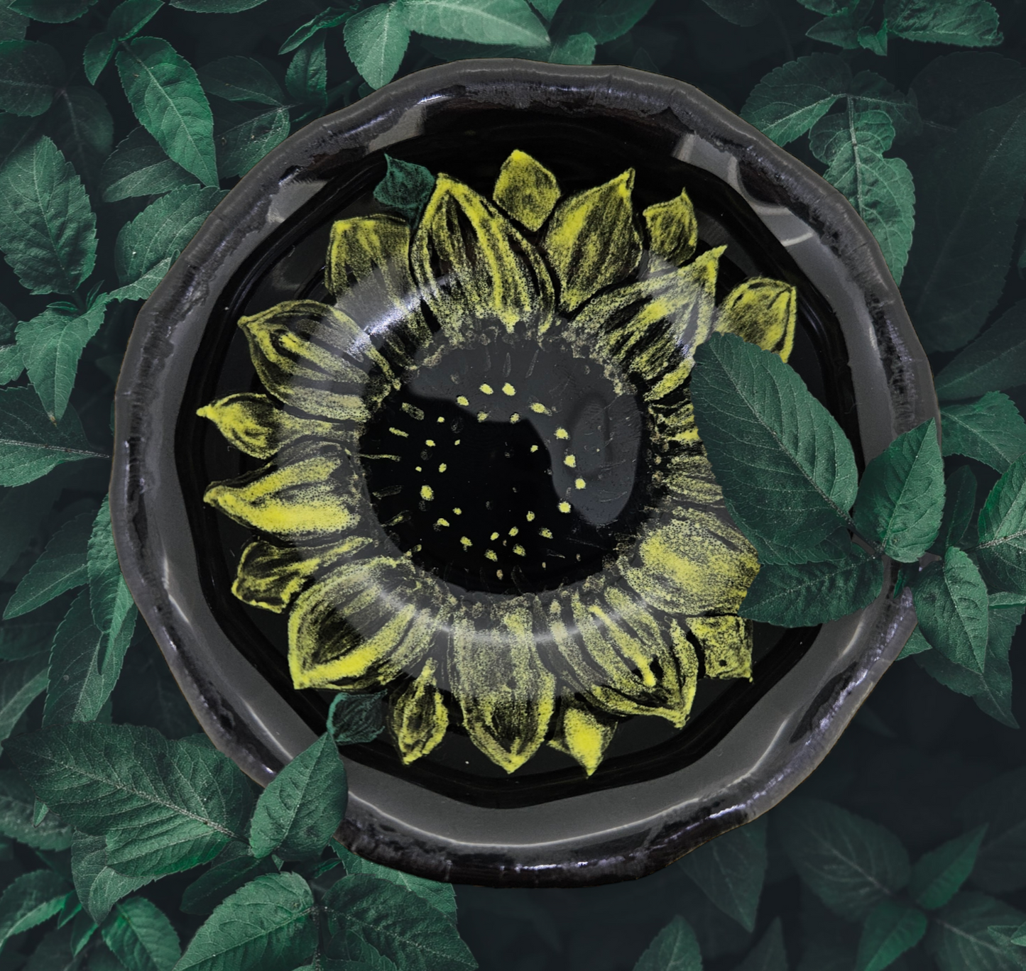 Hand Painted Sunflower Fused Glass Dish