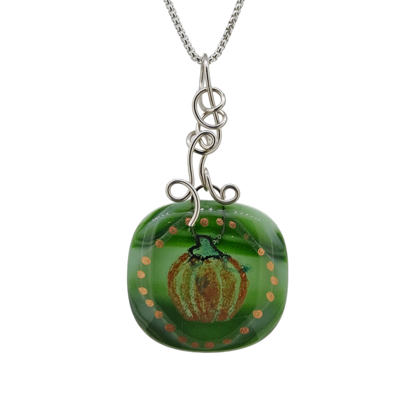 Handpainted Pumpkin Fused Glass Necklace