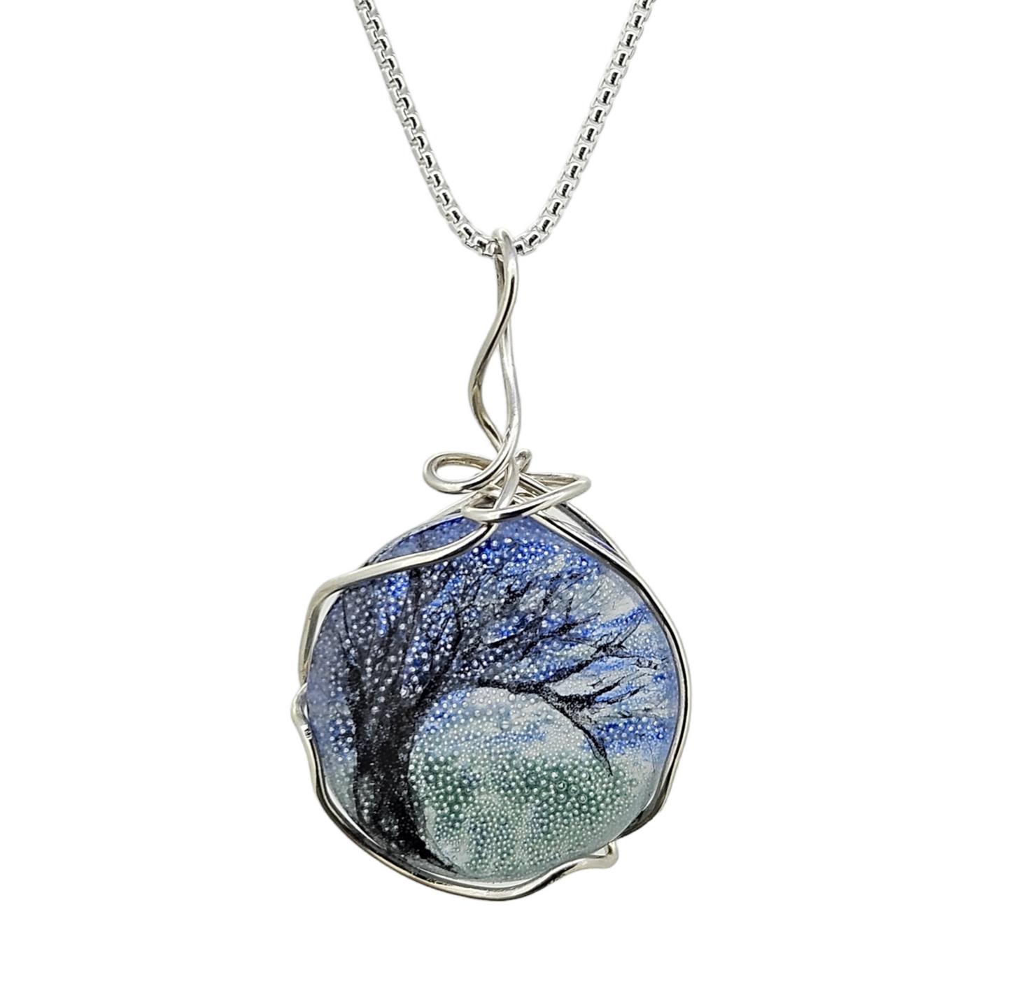 Hand Painted Fused Glass Tree Necklace