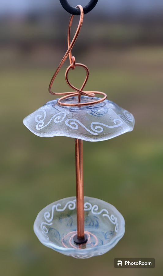 Hand Painted Fused Glass Bird Feeder