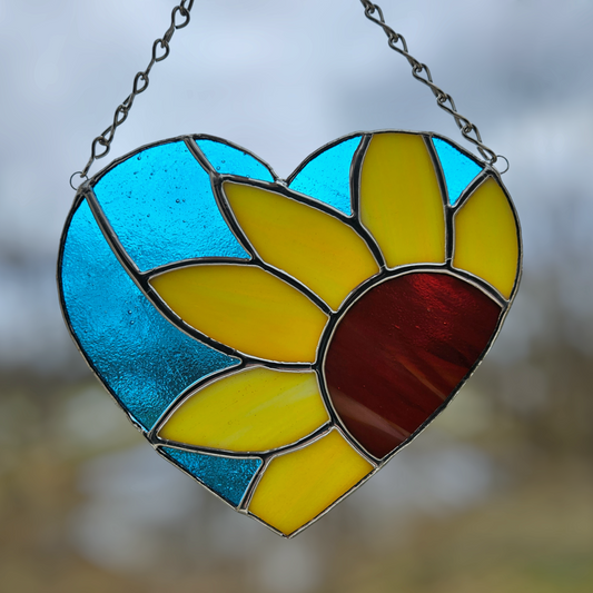Handmade Sunflower/Heart Stained Glass Suncatcher