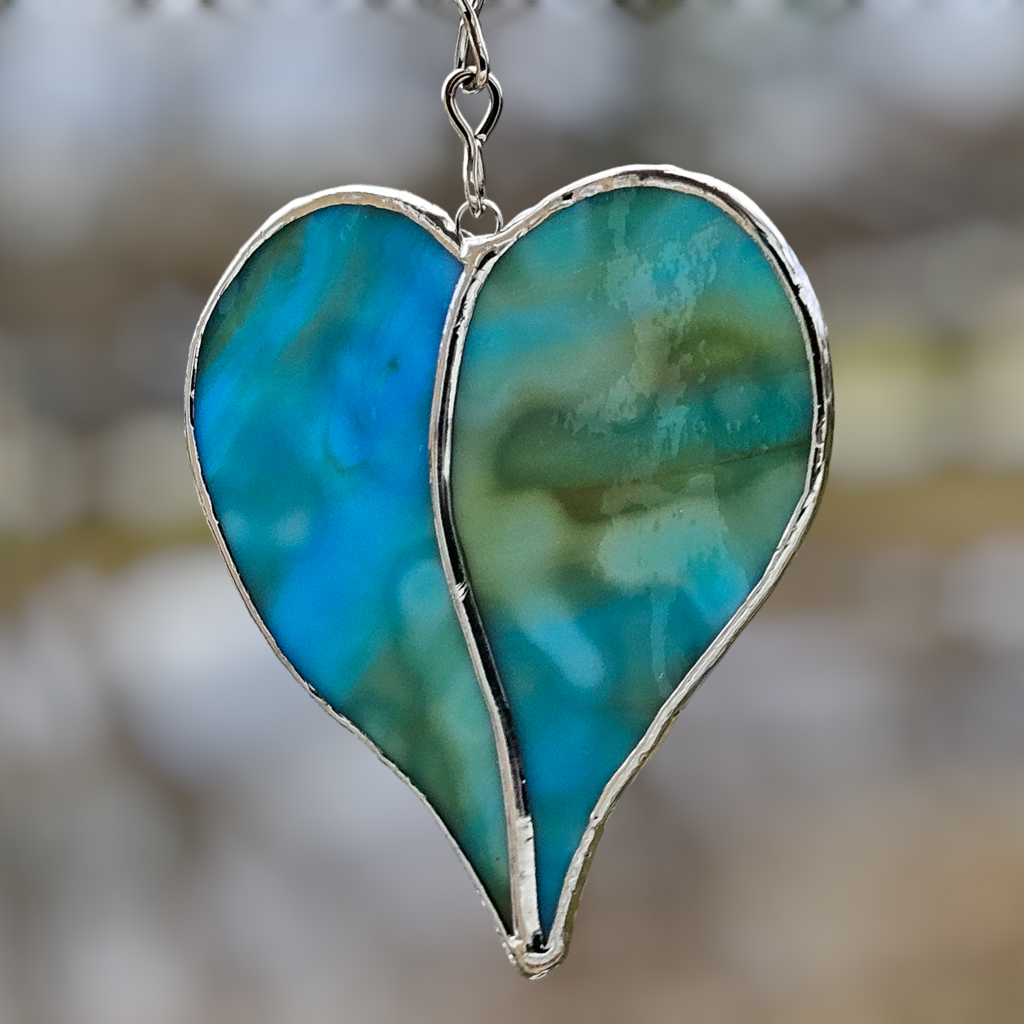 Blue Stained Glass Heart Suncatcher