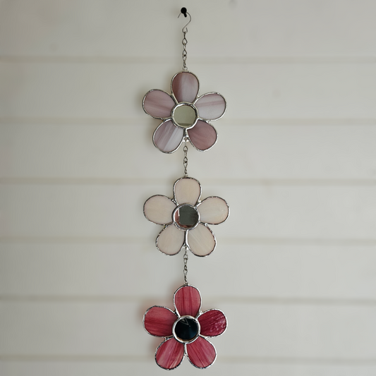 Three Flower Stained Glass Suncatcher