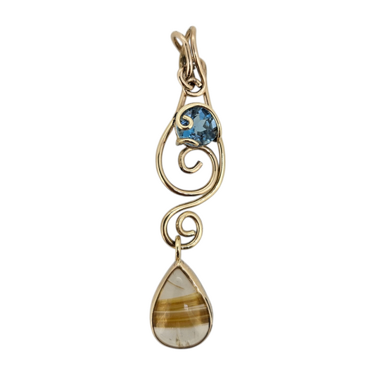 Handmade Blue Topaz and Rutilated Quartz Pendant   *Pendant Only*