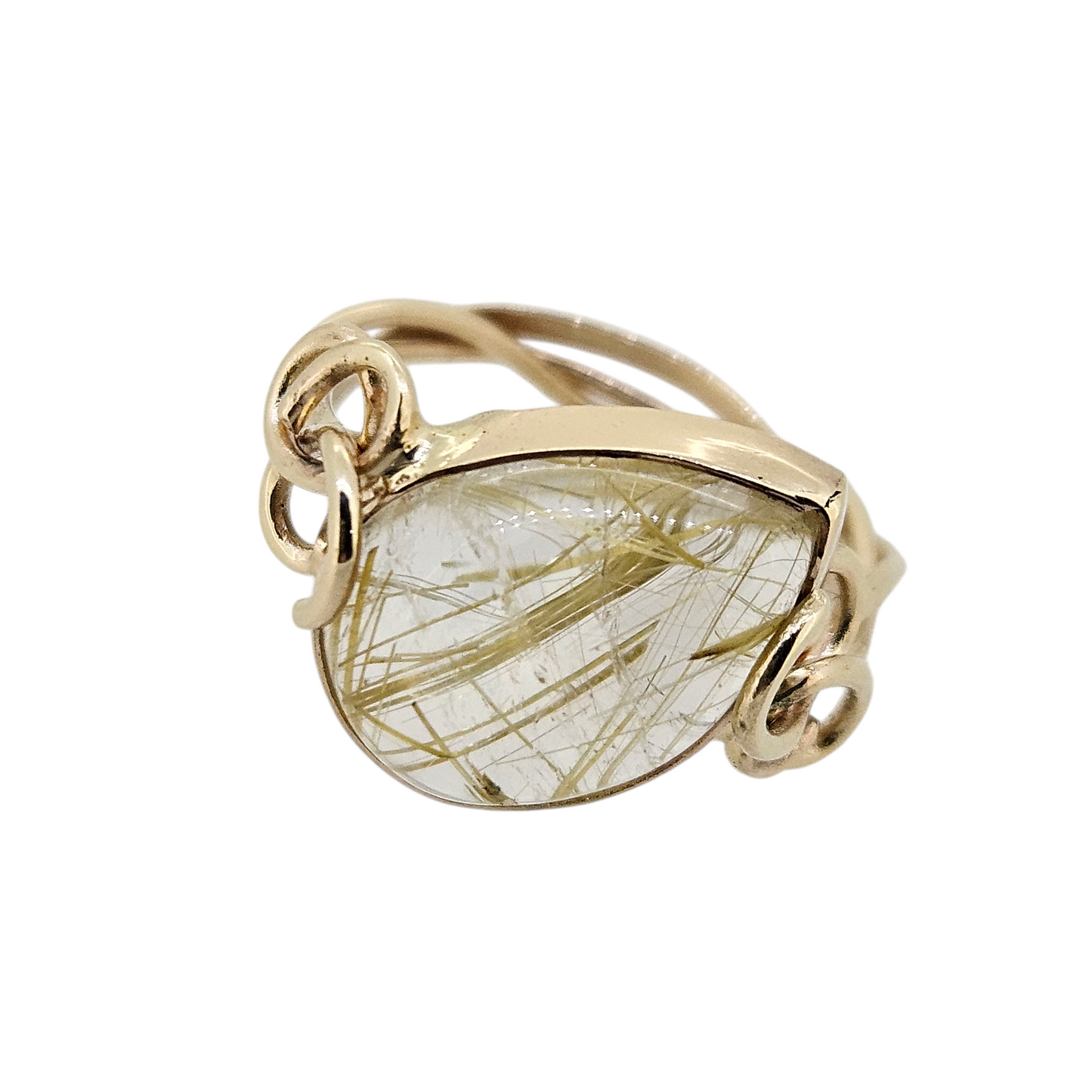 Handmade 14k Yellow Gold Rutilated Quartz Ring