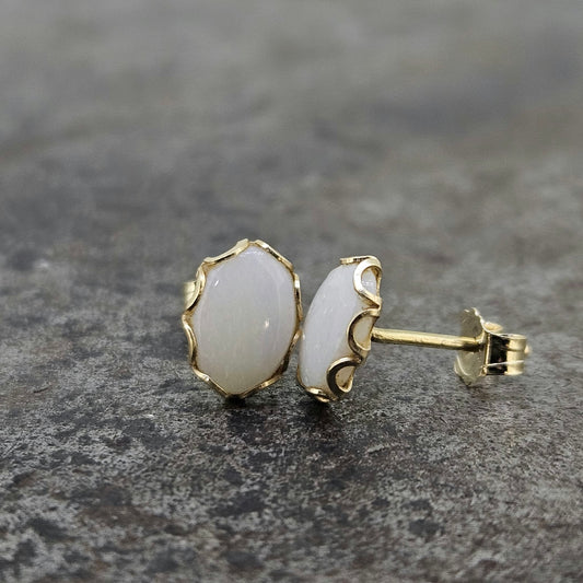14k Yellow Gold Natural Opal Stud Earrings (7.5x5.5)