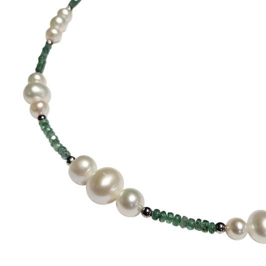 Sterling Pearl and Green Aventurine Necklace
