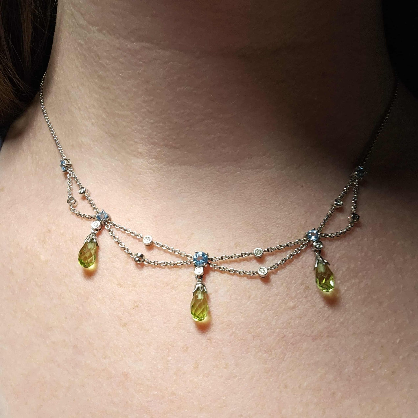 18k Peridot and Blue Topaz Necklace