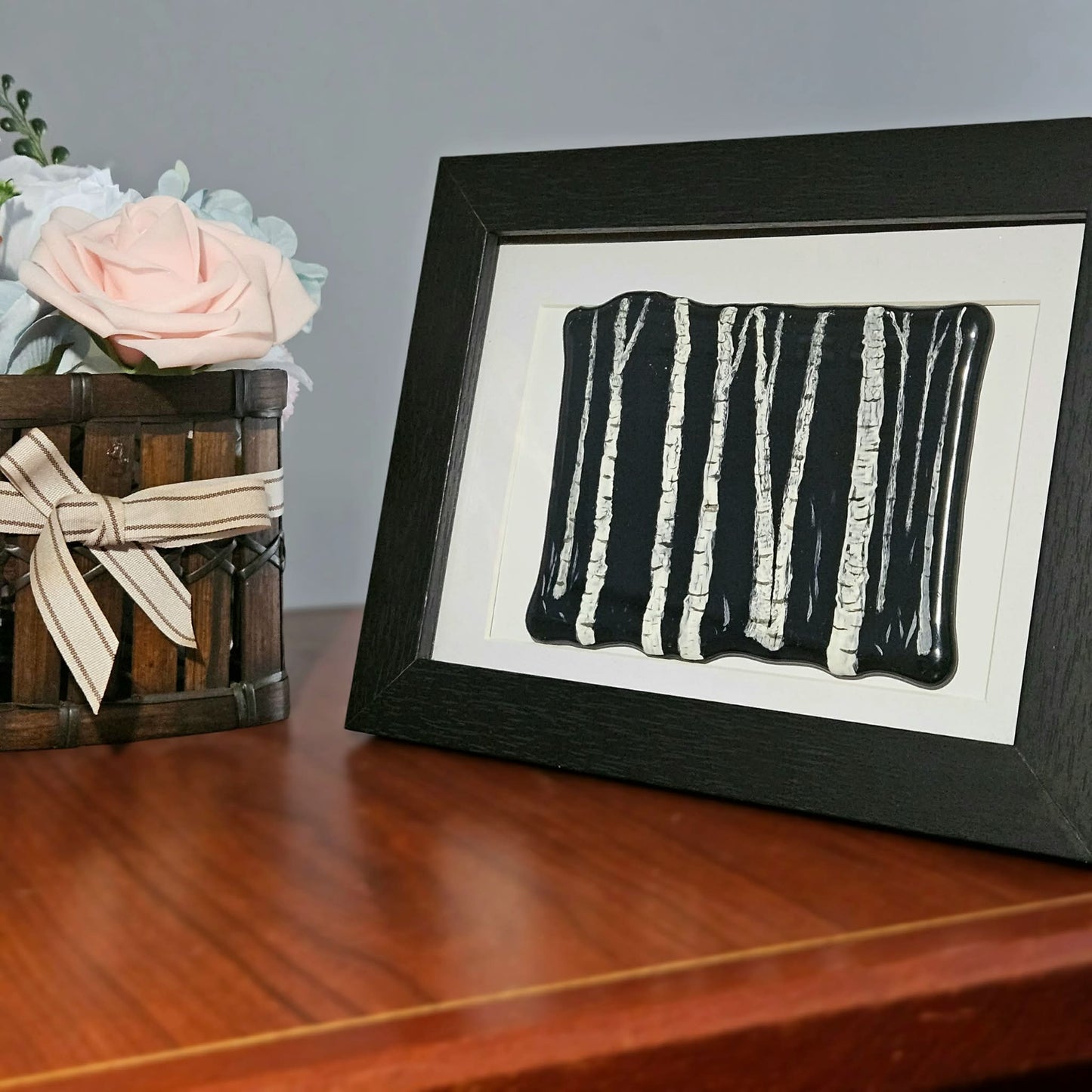 Framed Birch Tree Fused Glass Décor