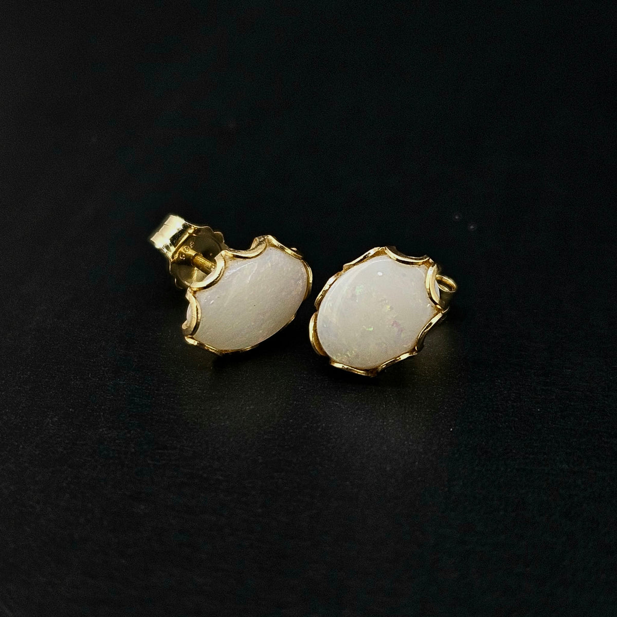 14k Yellow Gold Natural Opal Stud Earrings (7.5x5.5)