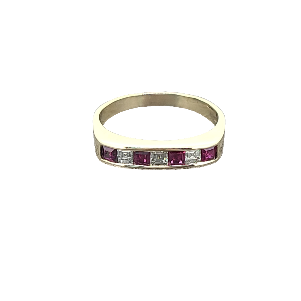 Princess Cut Ruby and Diamond Ring