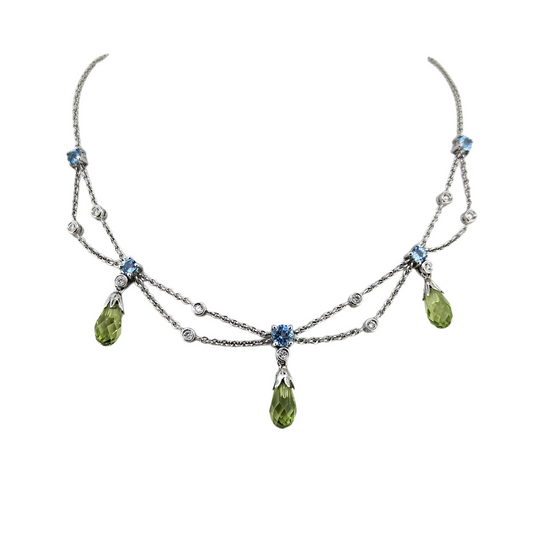 18k Peridot and Blue Topaz Necklace