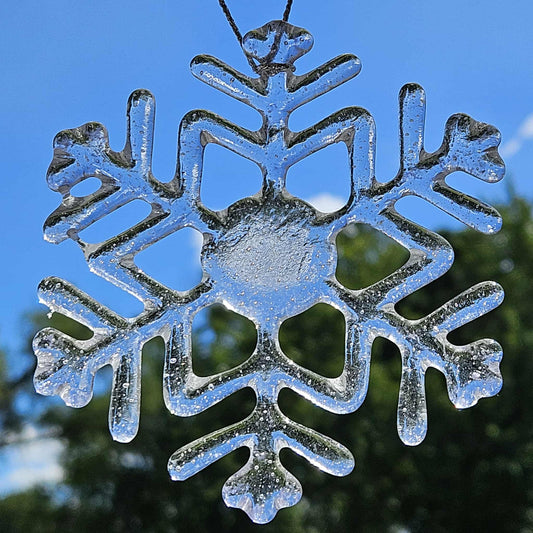 Clear Fused Glass Snowflake Ornament