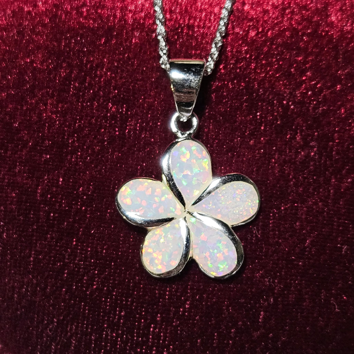 Lab Created Opal Plumeria Necklace