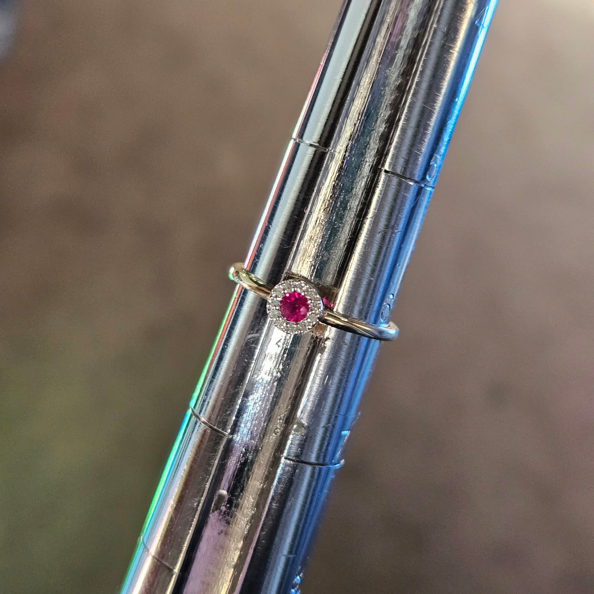 Petite Ruby and Diamond Halo Ring