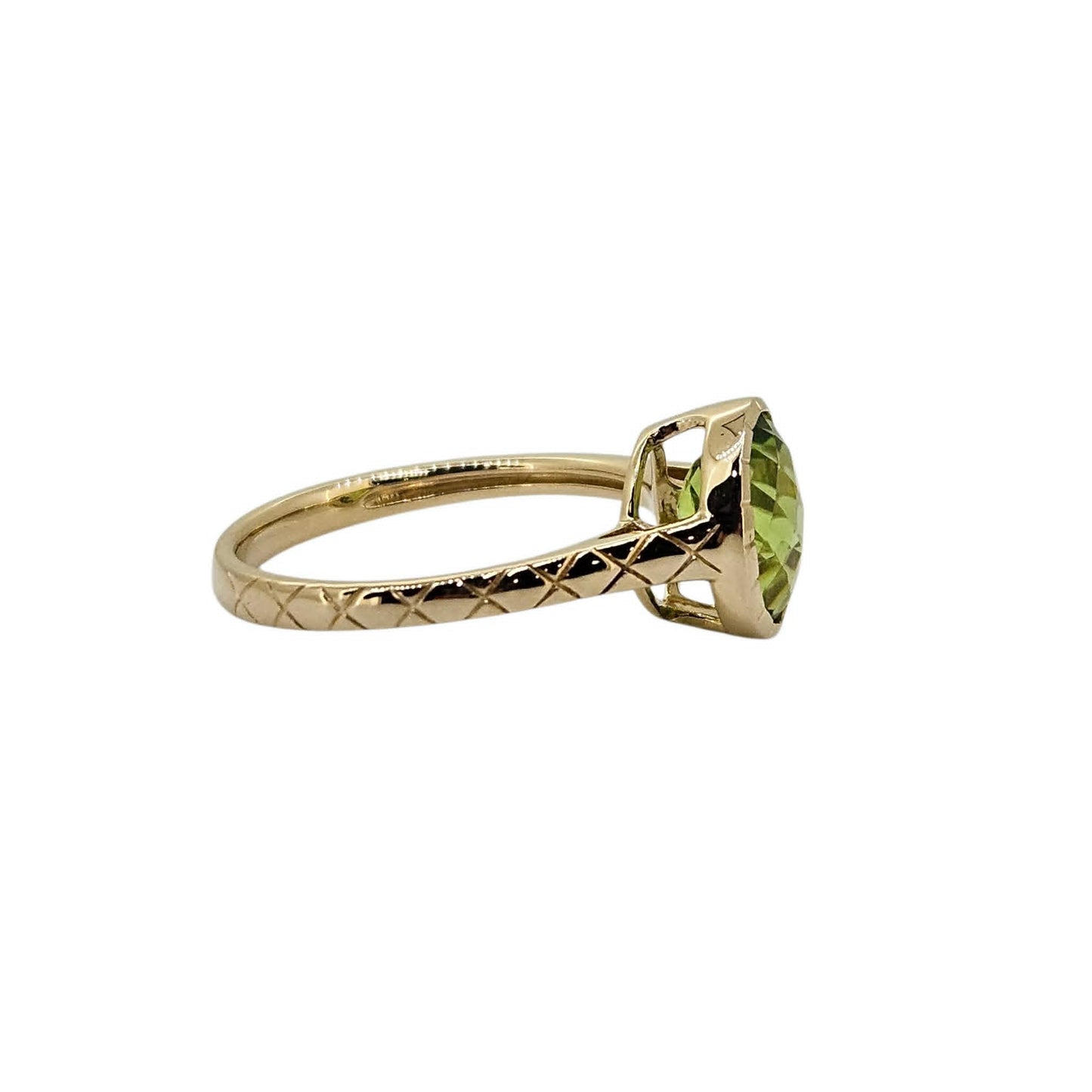 14k Checkerboard Cut Oval Peridot Ring