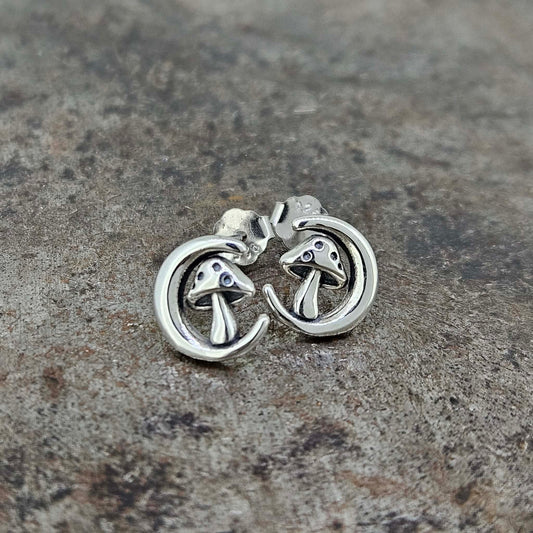 Sterling Moon and Mushroom Earrings