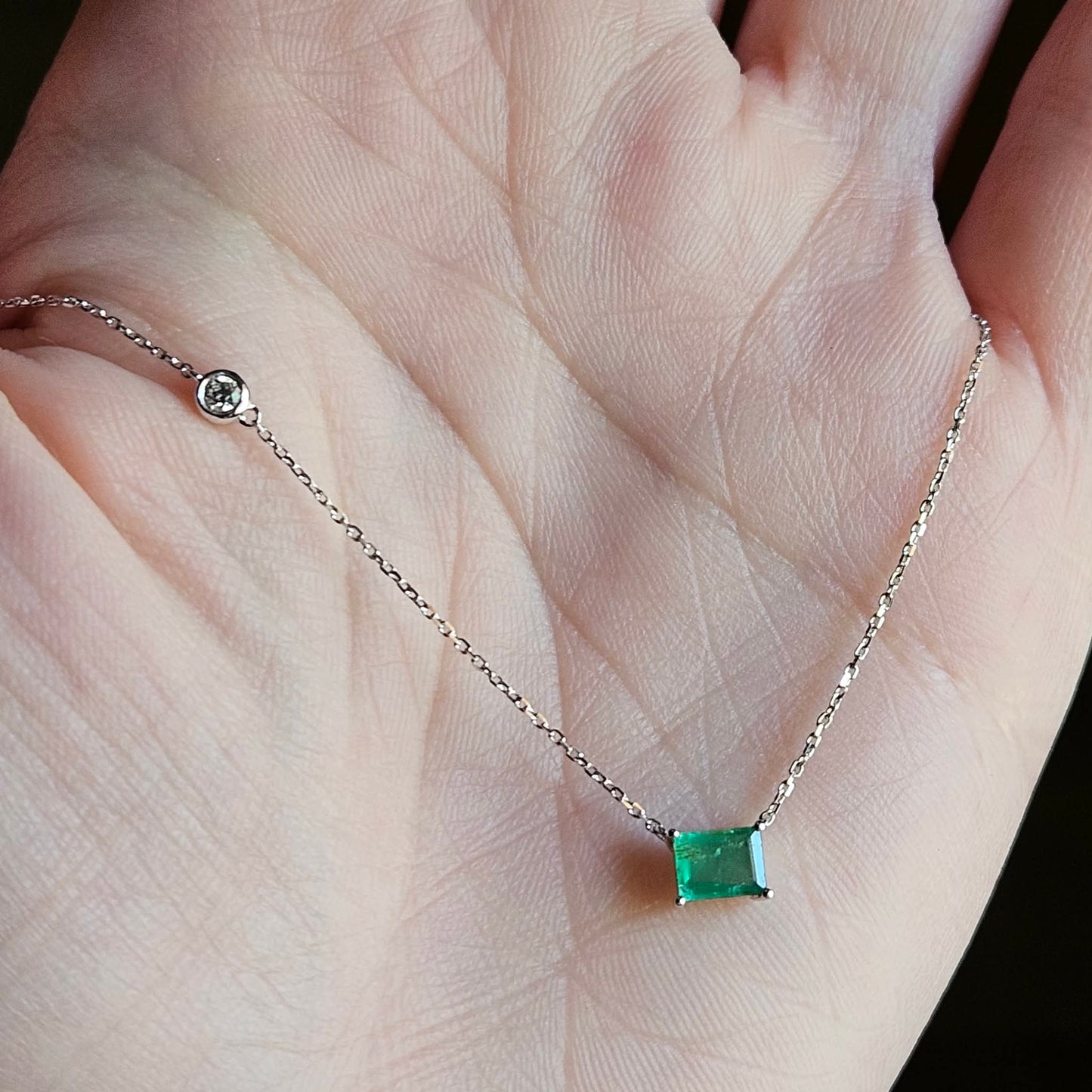 16-20" Emerald cut Emerald and Diamond Necklace