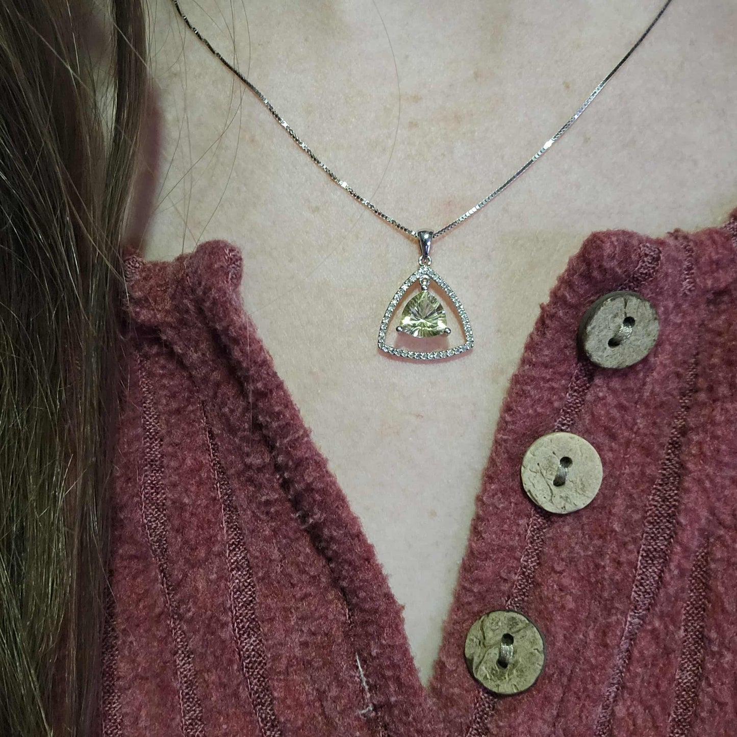 14k Trillion Lemon Quartz and Diamond Pendant