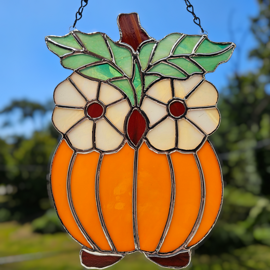 Handmade Owl/Pumpkin Stained Glass Suncatcher