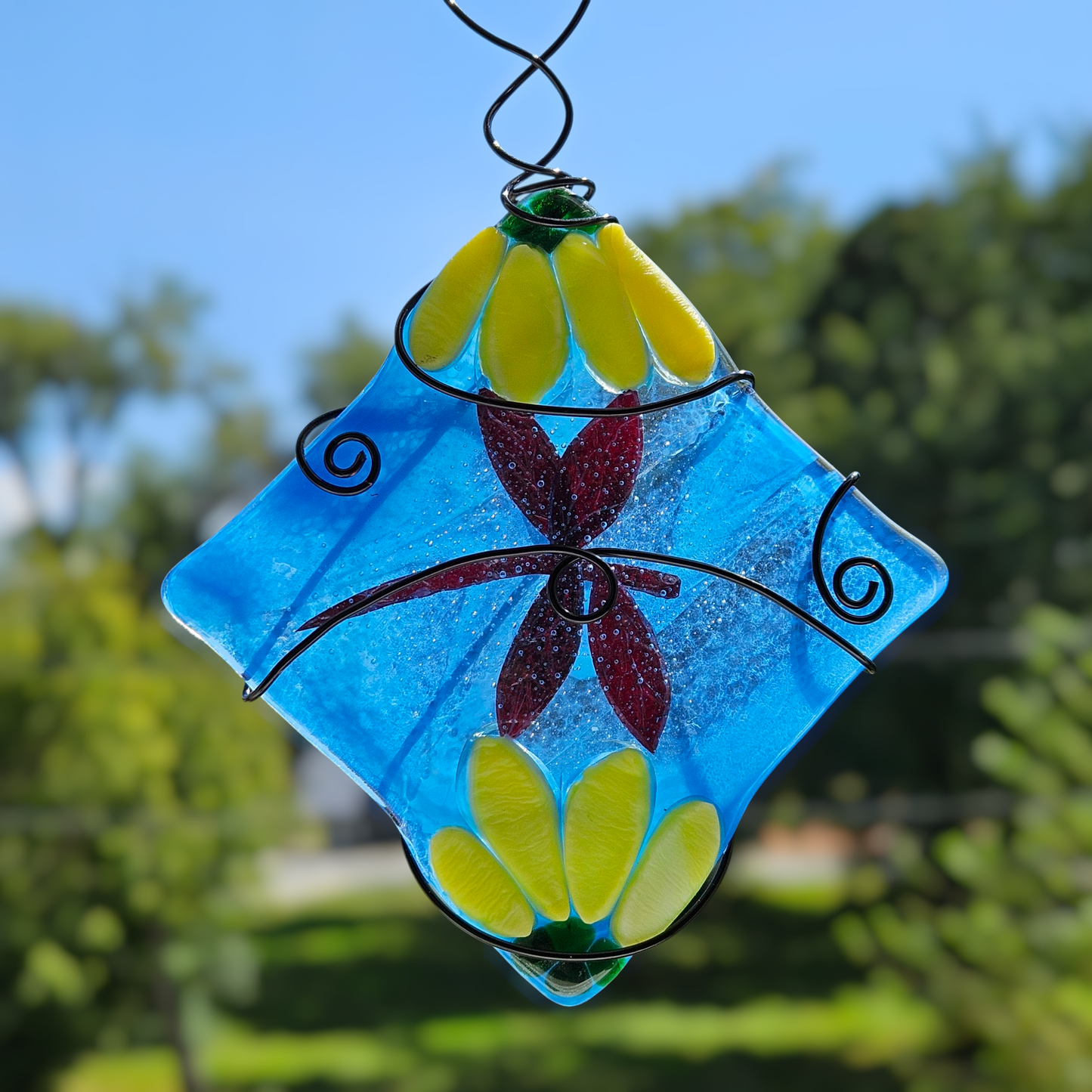 Fused Glass Dragonfly/Sunflower Suncatcher