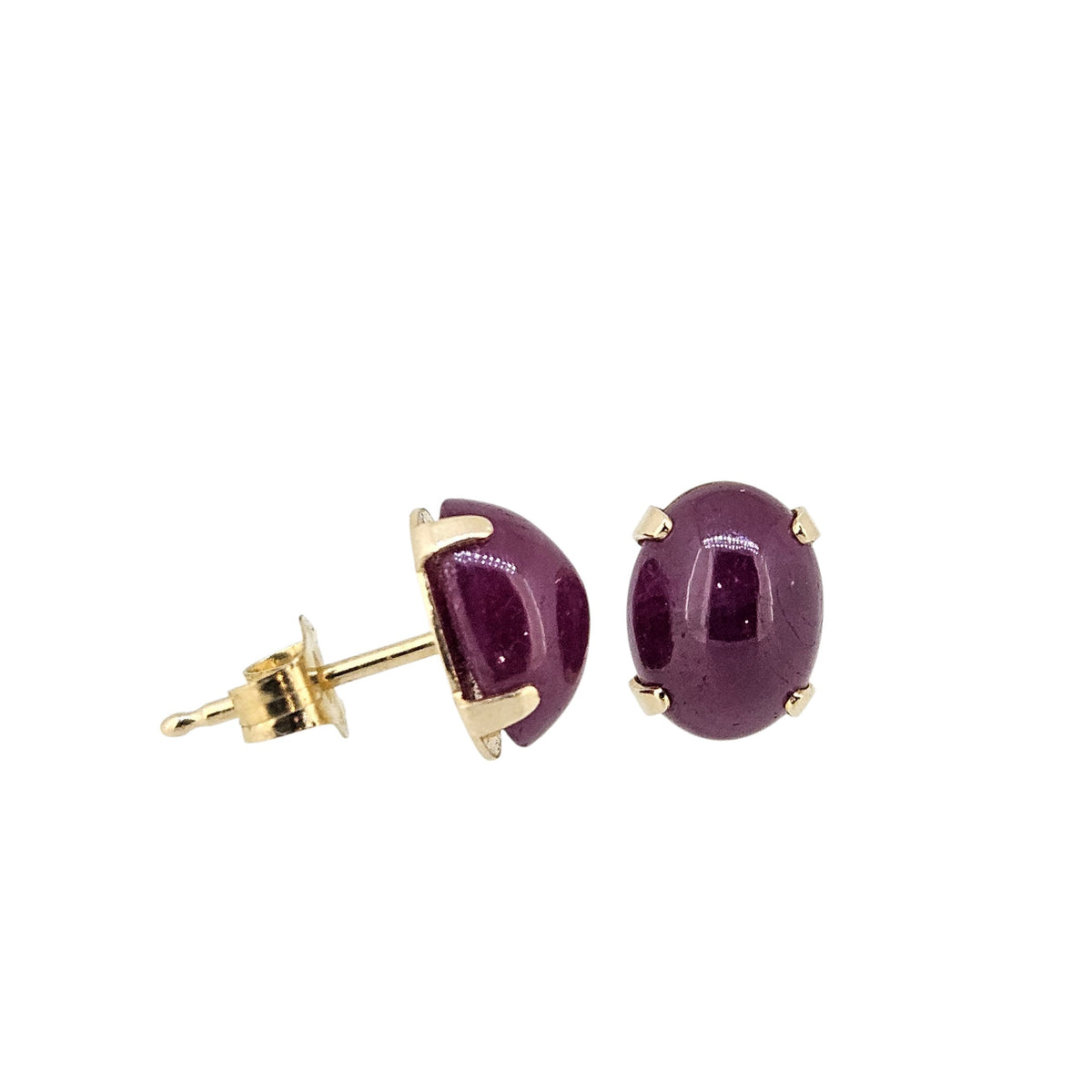 14k Cabochon Natural Ruby Stud Earrings
