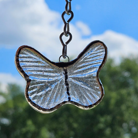 Small Fused Glass Clear Butterfly Suncatcher
