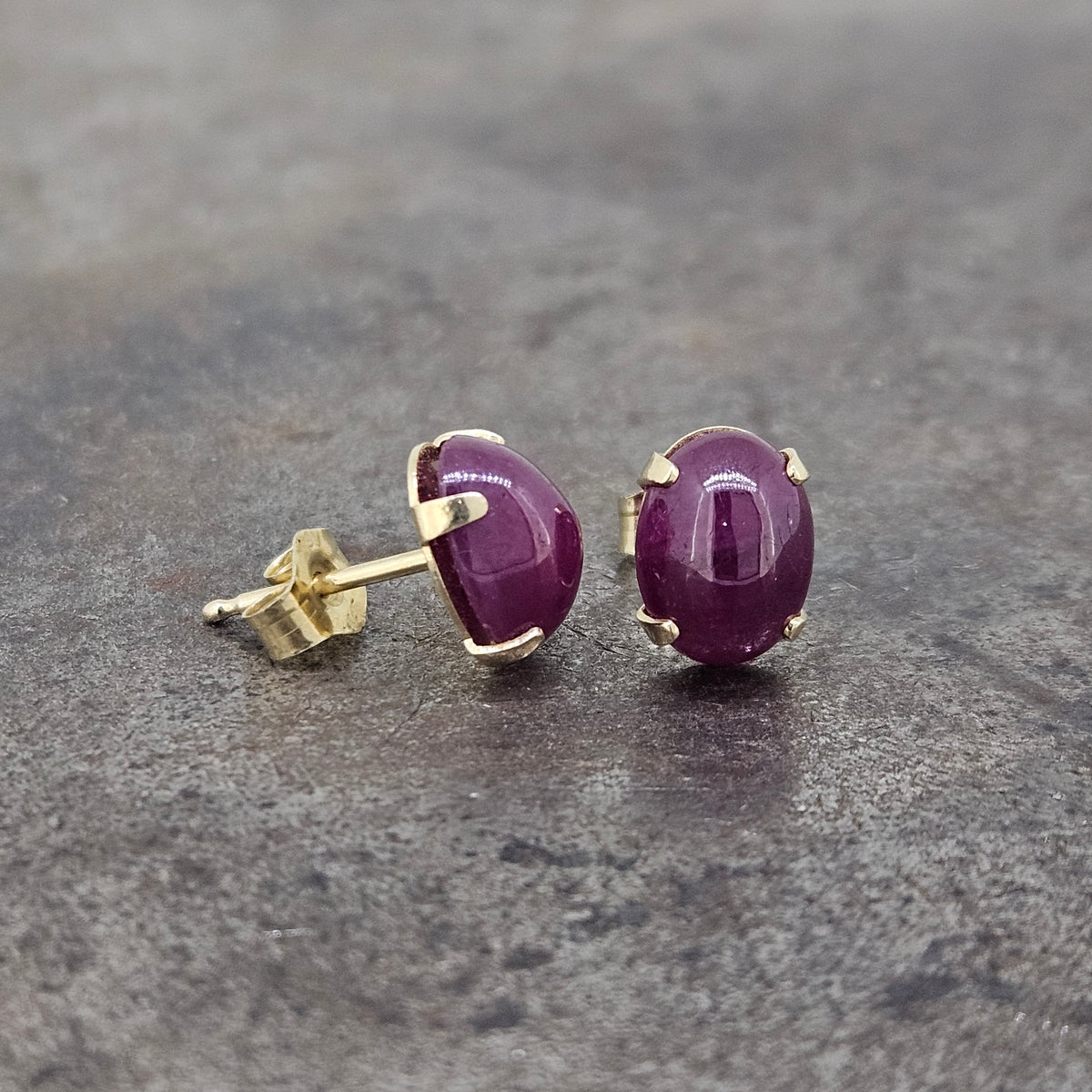 14k Cabochon Natural Ruby Stud Earrings