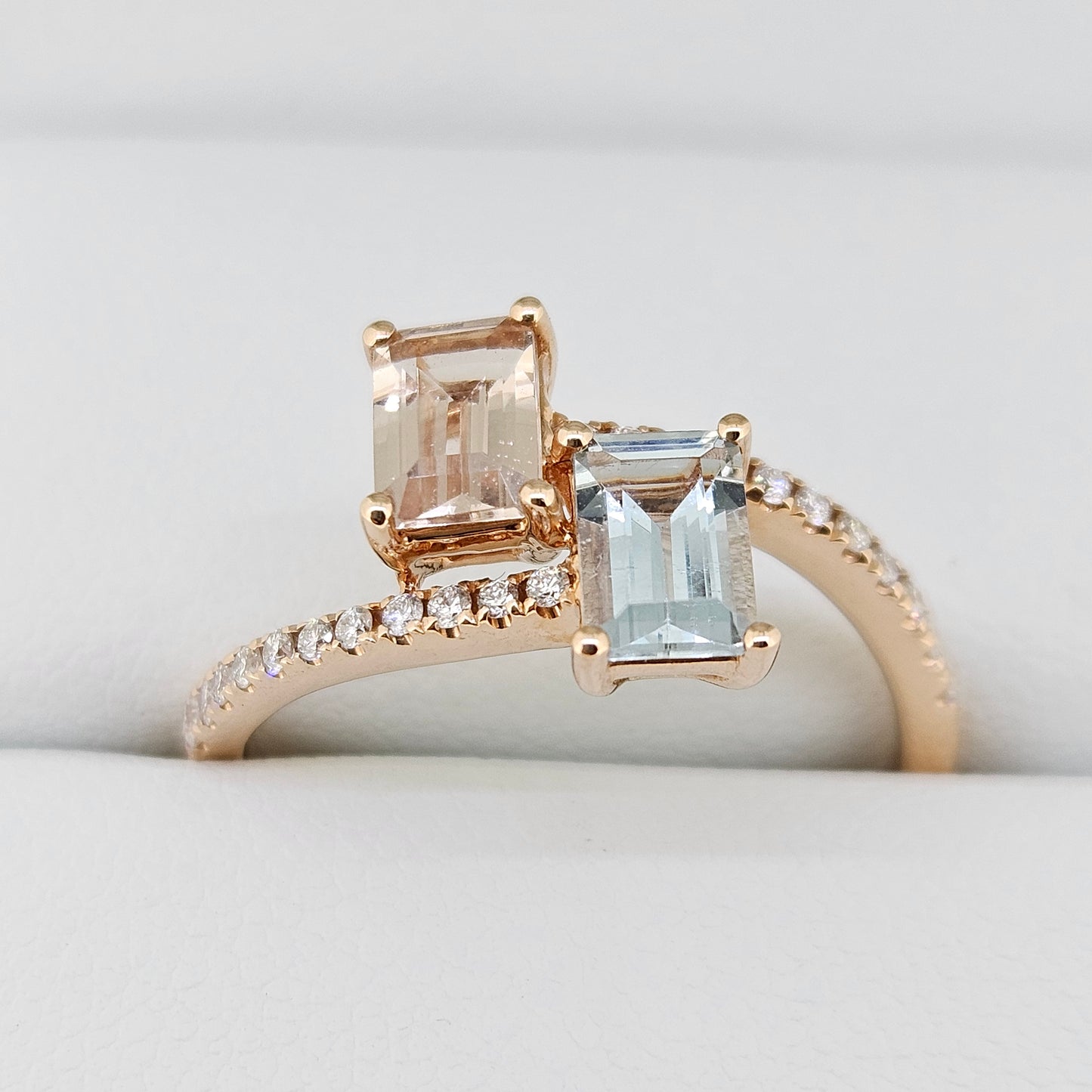 14k Rose Gold Aqua and Morganite Ring